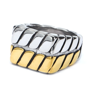 Two-tone silver and gold woven texture titanium steel ring for men with polished edges
