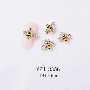 Cute 3D bee nail charms with yellow enamel and rhinestones for manicure art decor