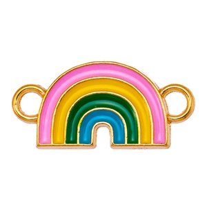 Détail d'un pendentif arc-en-ciel coloré en alliage avec bordure dorée et émail doux