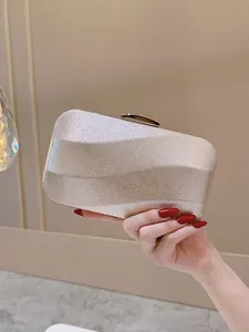 Champagne Gold Glitter Evening Clutch Bag For Women Shimmer Geometric Ripple Hard Shell Formal Party Handbag Chain Strap