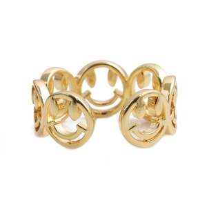 Fashionable gold smiley face open ring with adjustable hollow smiley design for women