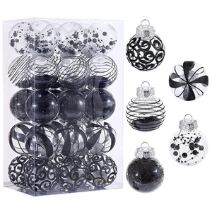 6cm painted transparent Christmas balls set with black and white glitter patterns for tree