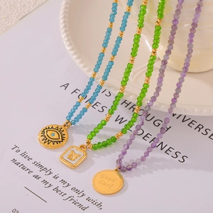 Kristallperlen Anhänger Halskette Titanstahl Böser Blick Schmetterling Viel Glück Boho Modeschmuck Für Damen