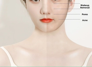 Face oil blotting paper detail showing before and after skin pore and acne improvement