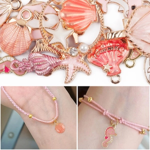 Pink enamel ocean charms set with shell and starfish pendants for DIY jewelry making