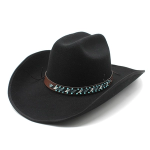Chapeau de Cowboy de l'Ouest Pour Hommes Femmes Large Bord Fedora Avec Bande en Cuir à Perles Ethniques Chapeau de Soleil Vintage