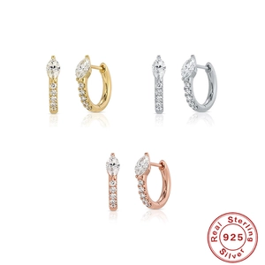 Marquise Zirconia Hoop Earrings 925 Sterling Silver Huggie With Small Round Stones Simple Versatile Jewelry For Women