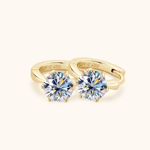 Elegant S925 sterling silver gold-plated hoop earrings with six-prong moissanite stones