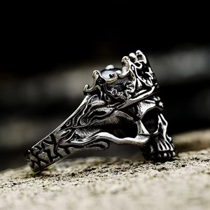 Men Skull Crown Ring Stainless Steel Retro Gothic Punk Adjustable Band Vintage Biker Jewelry