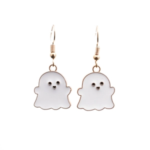 Cute ghost enamel earrings set with gold hooks and heart mouth detail for Halloween