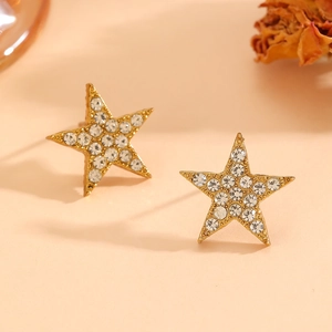 Elegant gold plated star stud earrings with sparkling pavé crystals for women