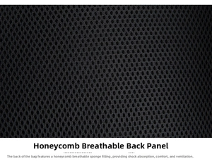 Detail of breathable honeycomb mesh back panel with foam padding for laptop backpack