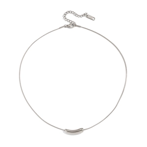 Minimalist silver stainless steel necklace with geometric curved bean pendant on snake chain