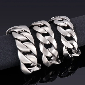 Men's punk titanium steel Cuban chain bracelets with matte, brushed, and polished finishes
