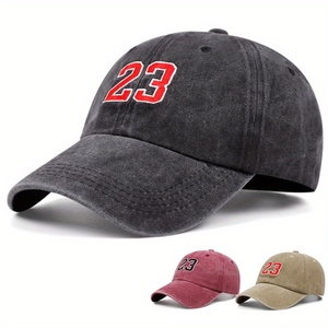 Vintage-Baseballkappe mit 23-Stickerei in den Farben Schwarz, Burgund und Khaki