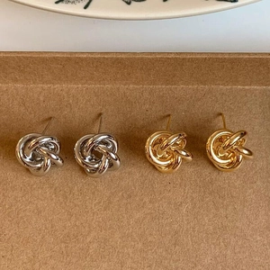 Twisted Knot Stud Earrings With 925 Sterling Silver Earring Post Copper Metal Geometric Minimalist Jewelry For Women