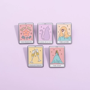 Tarot Style Enamel Pin Cartoon Cat Floral Figure Graphic Zinc Alloy Painted Badge Accessory For Clothes Backpack Decoration