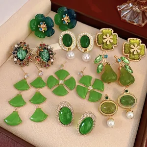 Boucles D'oreilles Style Palais Vintage Avec Tige En Argent Sterling 925 Alliage Résine Strass Bijoux Rétro Français Femmes