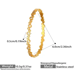 Detailed dimensions of gold stainless steel link bracelet with zircons and measurements