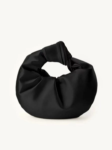French style pleated satin cloud bag with knotted handle for wedding and evening