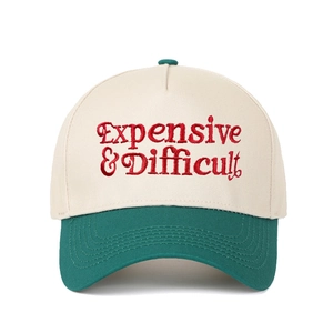 Retro two-tone baseball cap with Expensive & Difficult embroidery in beige and green