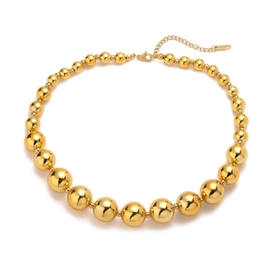 Collar de cuentas de acero inoxidable chapado en oro de 18K con cierre de langosta