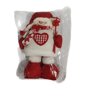 Charming plush Christmas snowman doll with striped scarf and heart patch decor