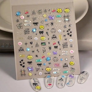 3D Relief Nail Stickers Cute Bow Heart Cat Dog Pattern Embossed Waterproof DIY Manicure Decals For Kids Women Nail Decoration