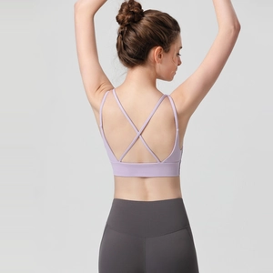 Women's V-Neck Cross Back Sports Bra High Elastic Fitness Yoga Top Breathable Running Workout Vest Gym Training Underwear