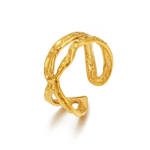 Minimalist double layered crisscross 18K gold plated stainless steel open ring for women