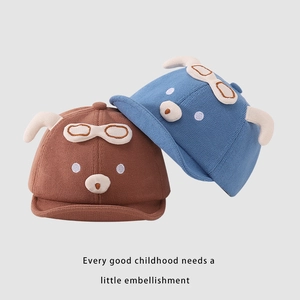 Toddler pilot bear knit hat with ears and glasses for baby boys and girls in brown and blue