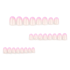 24pcs short round French press-on nails with rose pink tips and glossy nude base