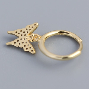 Sparkling S925 silver gold-plated butterfly hoop earring with full pave cubic zirconia