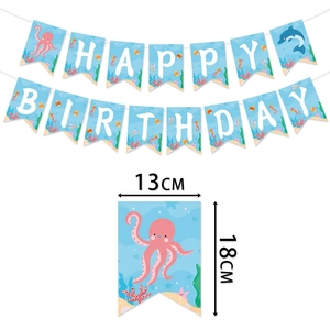 Ocean theme Happy Birthday banner with sea creatures and 13x18cm swallowtail flags