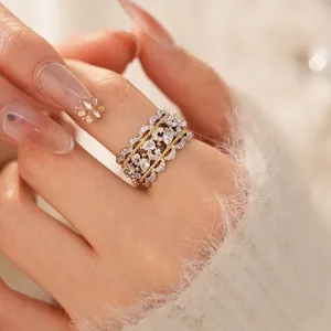 Vintage zircon lace open ring with hollowed silver and gold two-tone finish for women