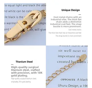 Detail of 18k gold plated titanium steel chunky chain with watch strap buckle clasp