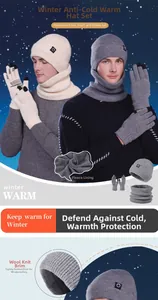 Detailed view of the thick fleece lining in the winter knit hat, neck warmer and gloves set