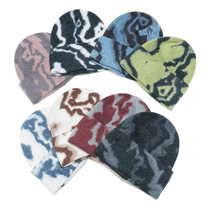 Beanie Hat Tie Dye Acrylic Ribbed Knit Cuffed Warm Winter Headwear Retro Hip Hop Casual For Women Men