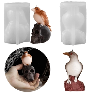 Halloween Crow Skull Silicone Mold 3D Animal Owl Bird DIY Aromatherapy Candle Plaster Resin Craft Gothic Home Decor