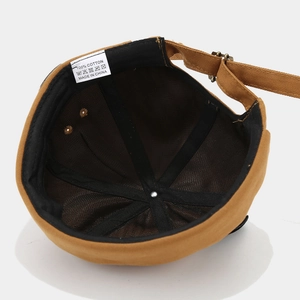 Brown 100% cotton docker hat with adjustable metal buckle and breathable eyelets