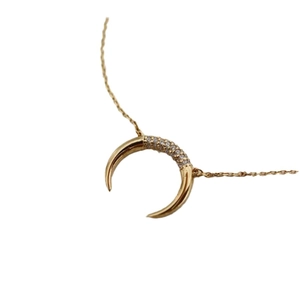 Elegant 925 sterling silver crescent moon necklace with sparkling crystals on white background
