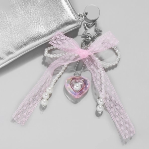 Kawaii Lace Bow Faux Artificial Pearl Keychain Heart Star Pendant Sweet Cute Bag Charm Fashion Jewelry Accessories For Women Girls
