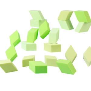Set of 20 non-latex diamond shaped makeup sponges in shades of green for wet and dry use