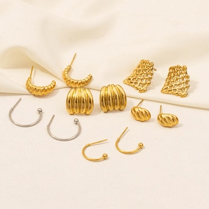 Detailed collection of 304 stainless steel earrings in gold and silver finishes