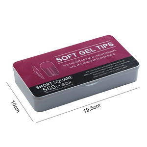 550pcs professional short square soft gel nail tips in a purple metal storage case