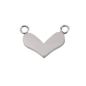 Polished heart-shaped stainless steel connector with double loops for DIY jewelry making