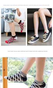 Detail of assorted low cut cotton socks featuring argyle and heart patterns for daily wear