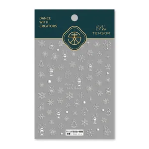 5D embossed Christmas nail stickers with reindeer, snowflake, and tree designs TS-237