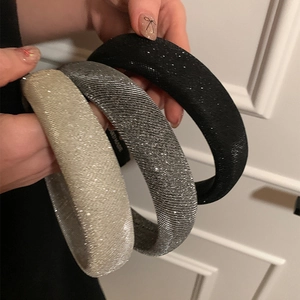 Padded Headband Wide Glitter Fabric Shiny Sparkly Sponge Hair Band Handmade Elegant Vintage For Women