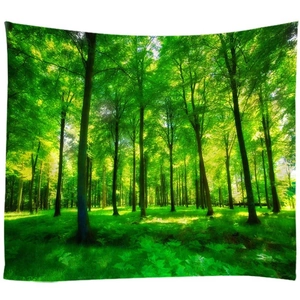 Lush green forest landscape wall tapestry for home bedroom and dormitory decor